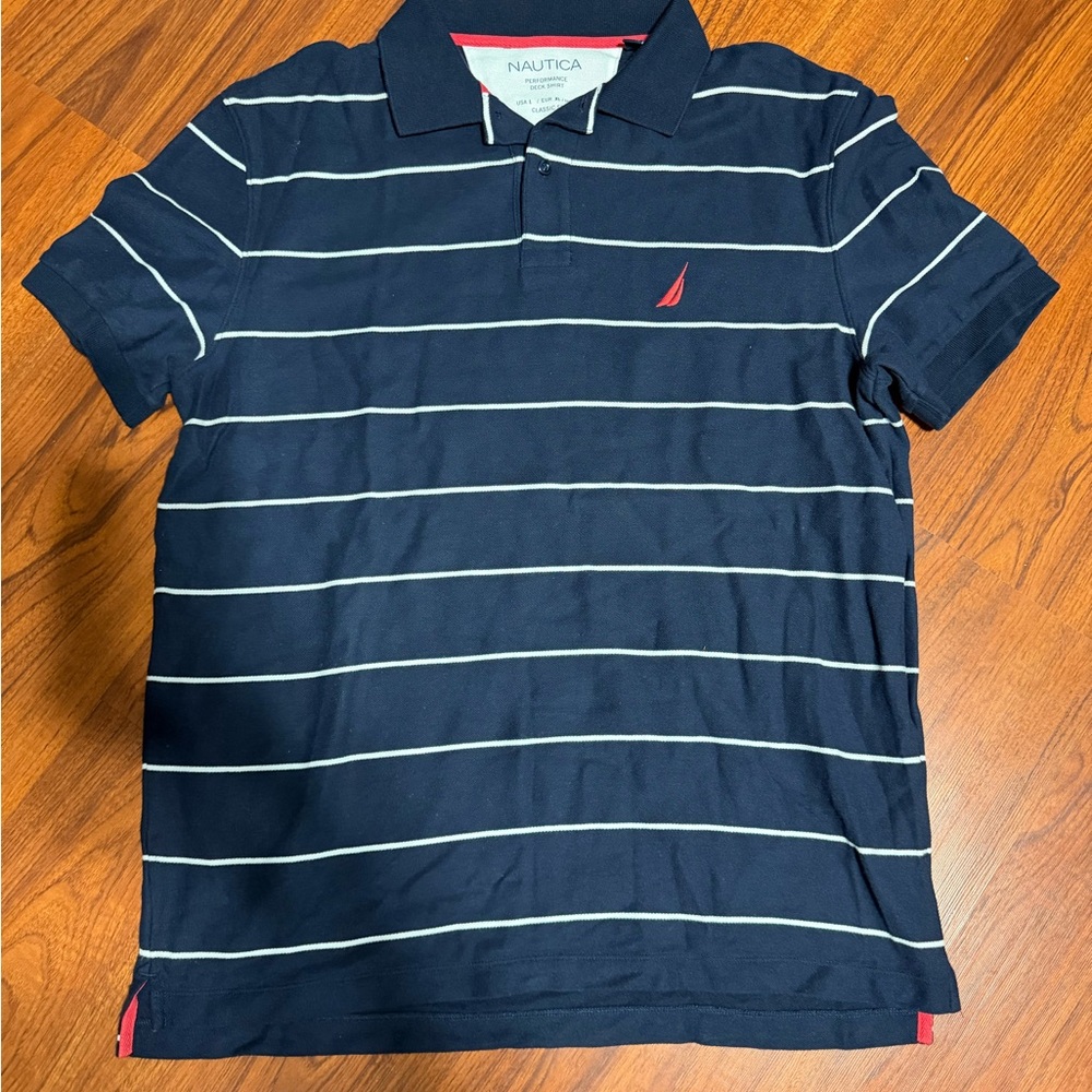 Nautica Dark Blue Polo with White Stripes